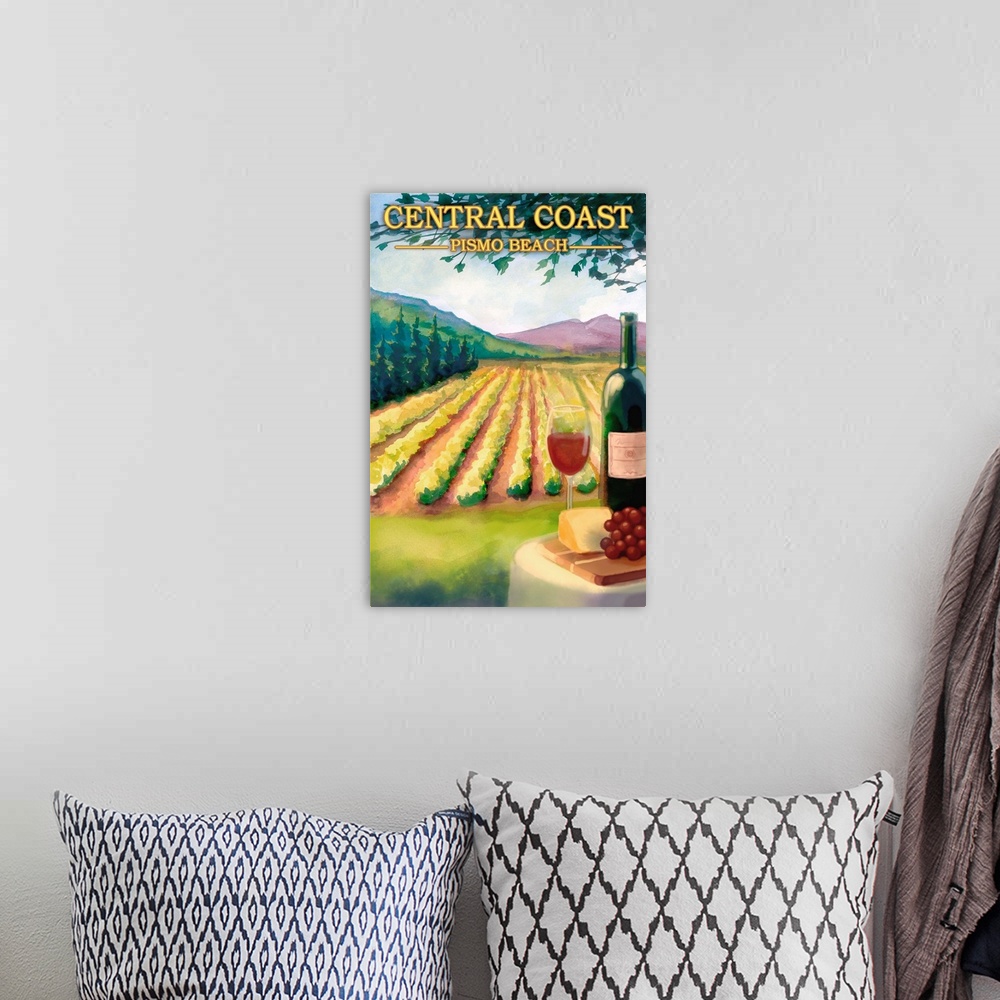 A bohemian room featuring Pismo Beach, California - Wine Country: Retro Travel Poster