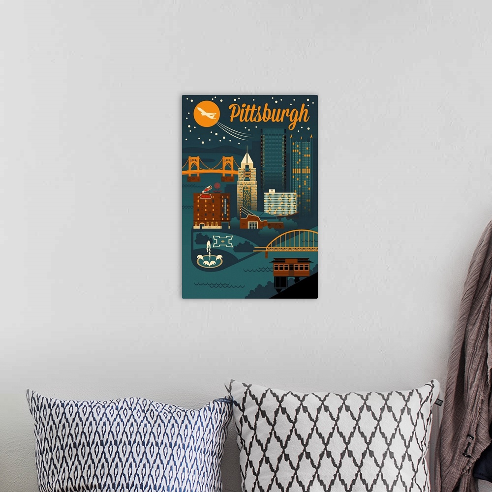 A bohemian room featuring Pittsburgh - Retro Skyline