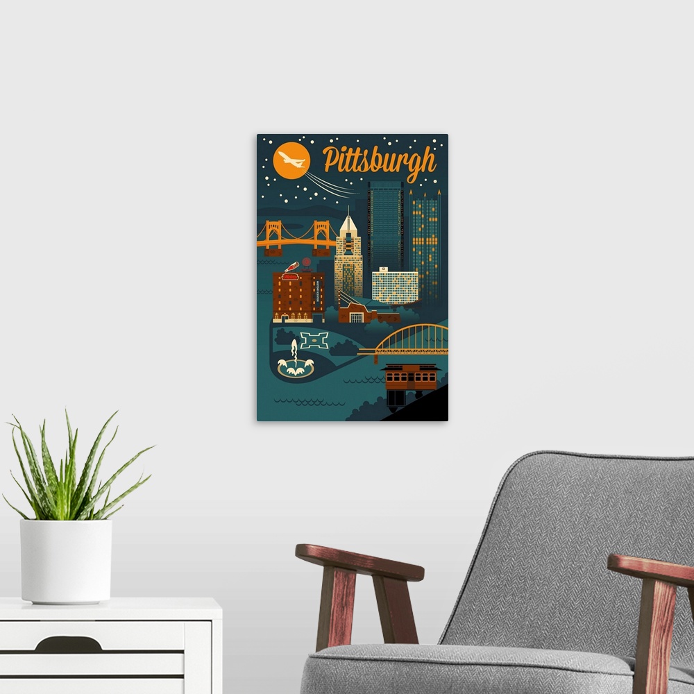 A modern room featuring Pittsburgh - Retro Skyline