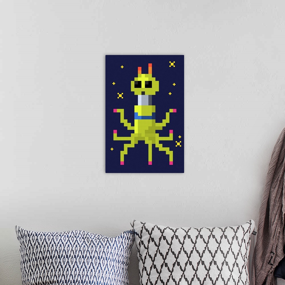 A bohemian room featuring Pixel Alien - 8 Bit