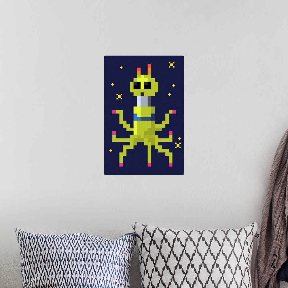 A bohemian room featuring Pixel Alien - 8 Bit