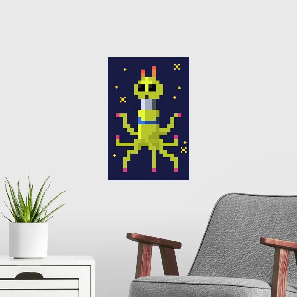 A modern room featuring Pixel Alien - 8 Bit
