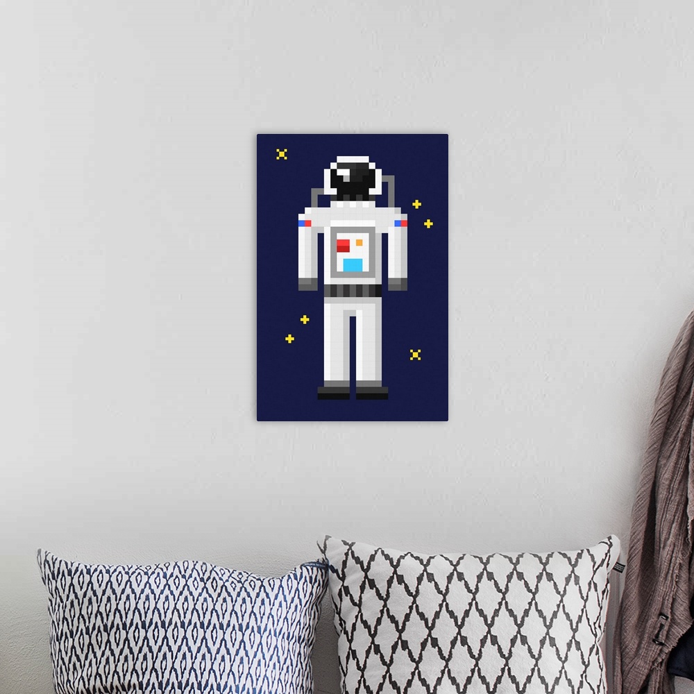 A bohemian room featuring Pixel Astronaut - 8 Bit