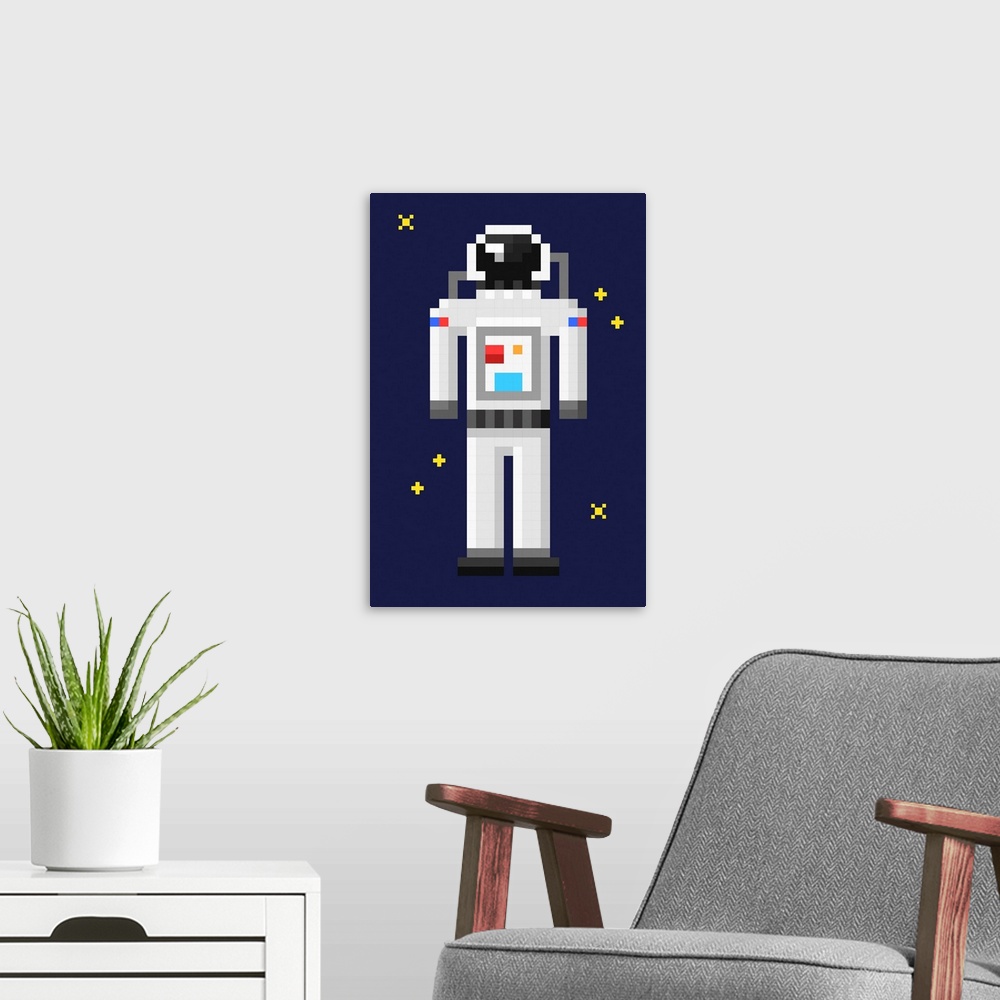 A modern room featuring Pixel Astronaut - 8 Bit