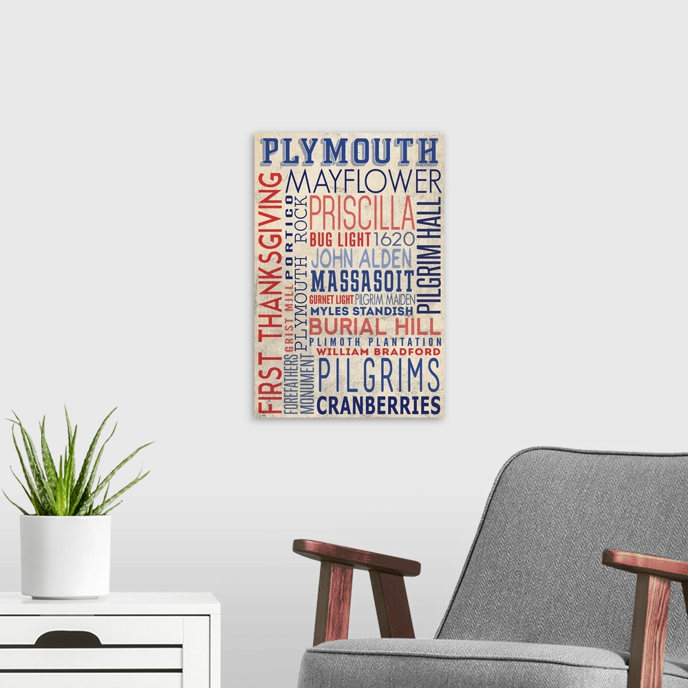A modern room featuring Plymouth, Massachusetts, Typography
