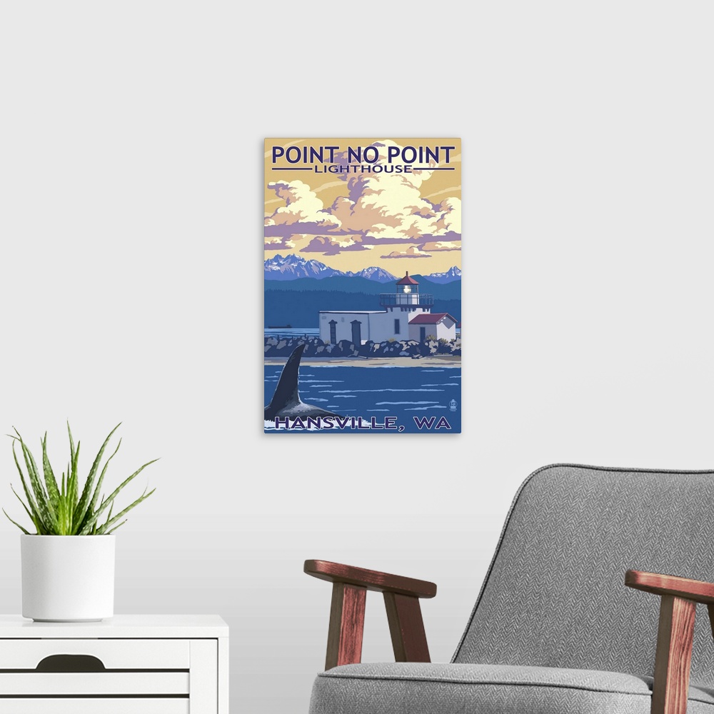 A modern room featuring Point No Point Lighthouse - Hansville, WA: Retro Travel Poster