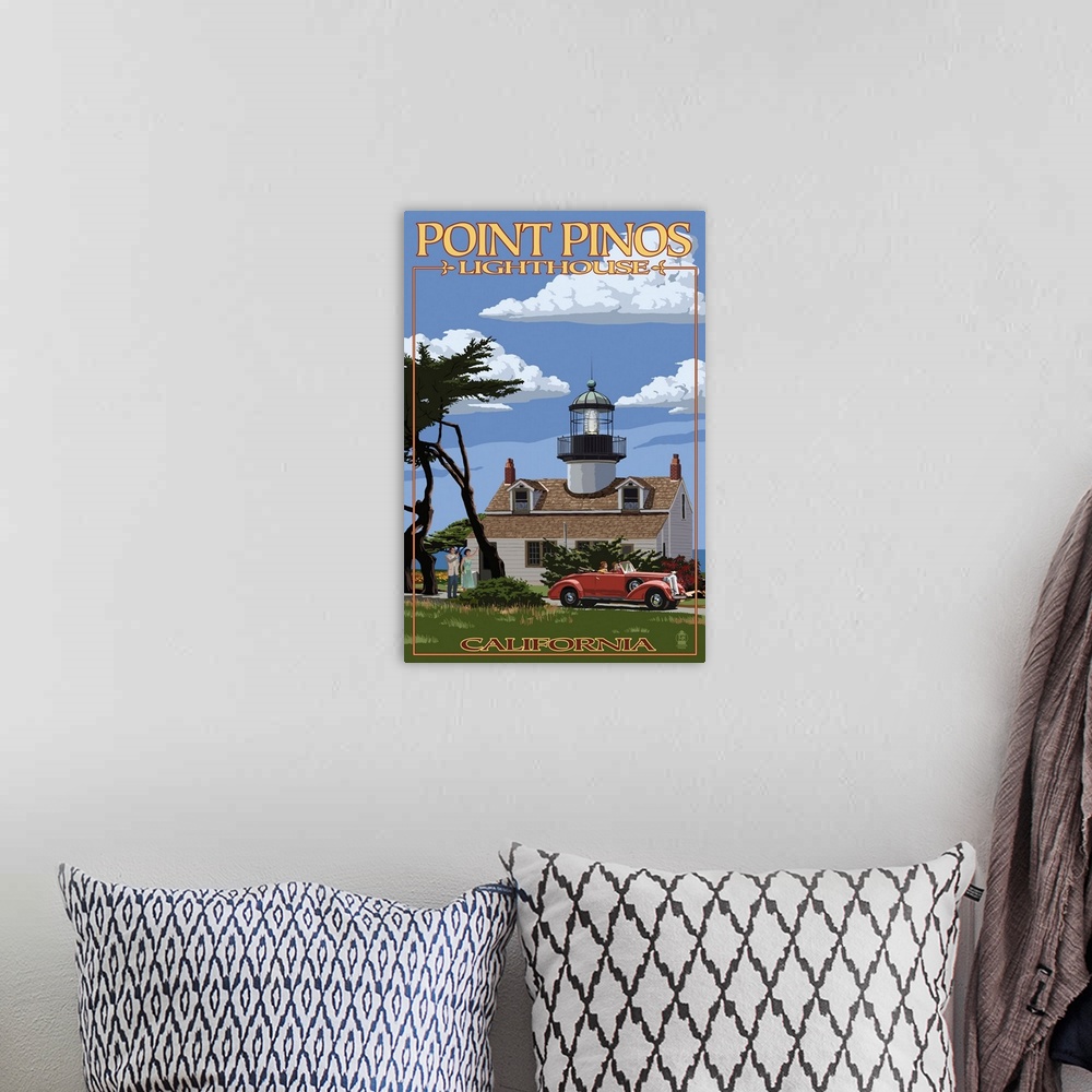 A bohemian room featuring Point Pinos Lighthouse - Monterey, California: Retro Travel Poster