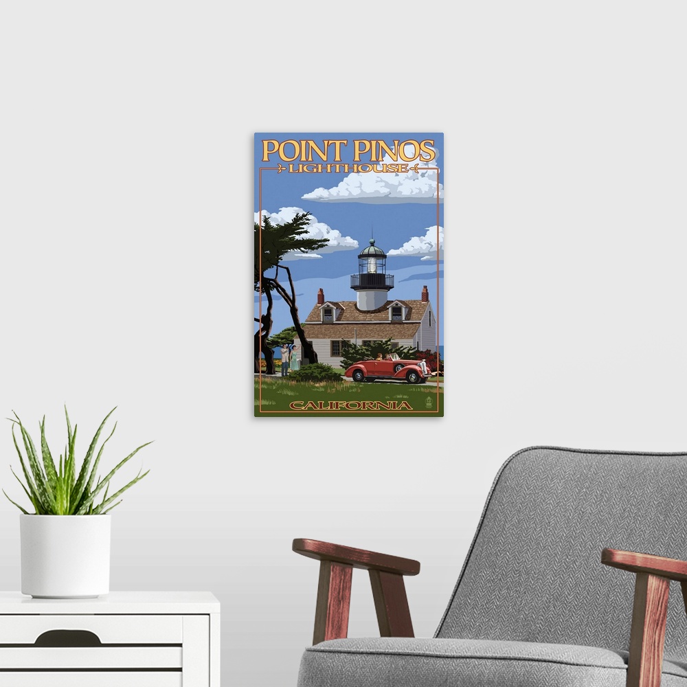 A modern room featuring Point Pinos Lighthouse - Monterey, California: Retro Travel Poster