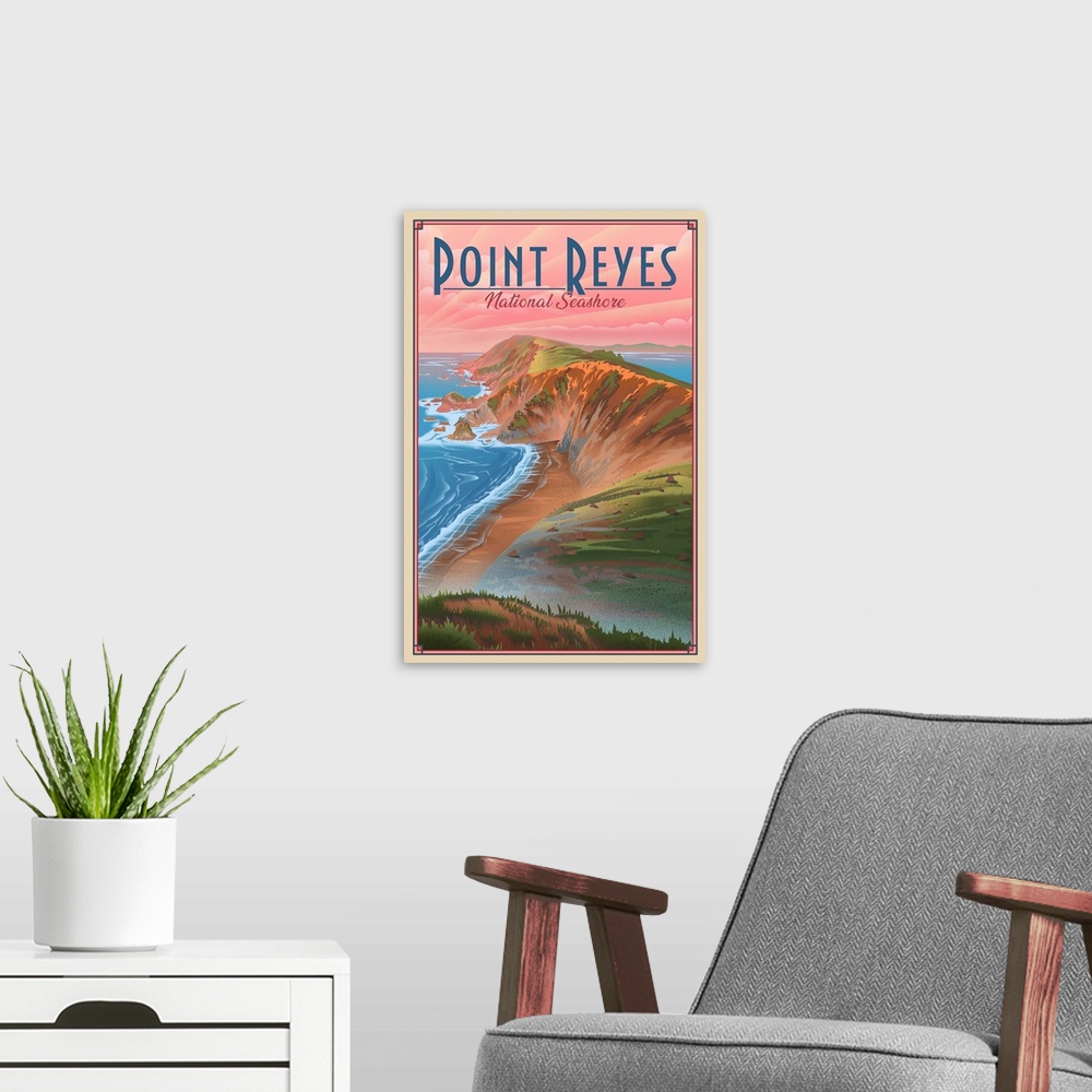 A modern room featuring Point Reyes National Seashore, California - Lithograph