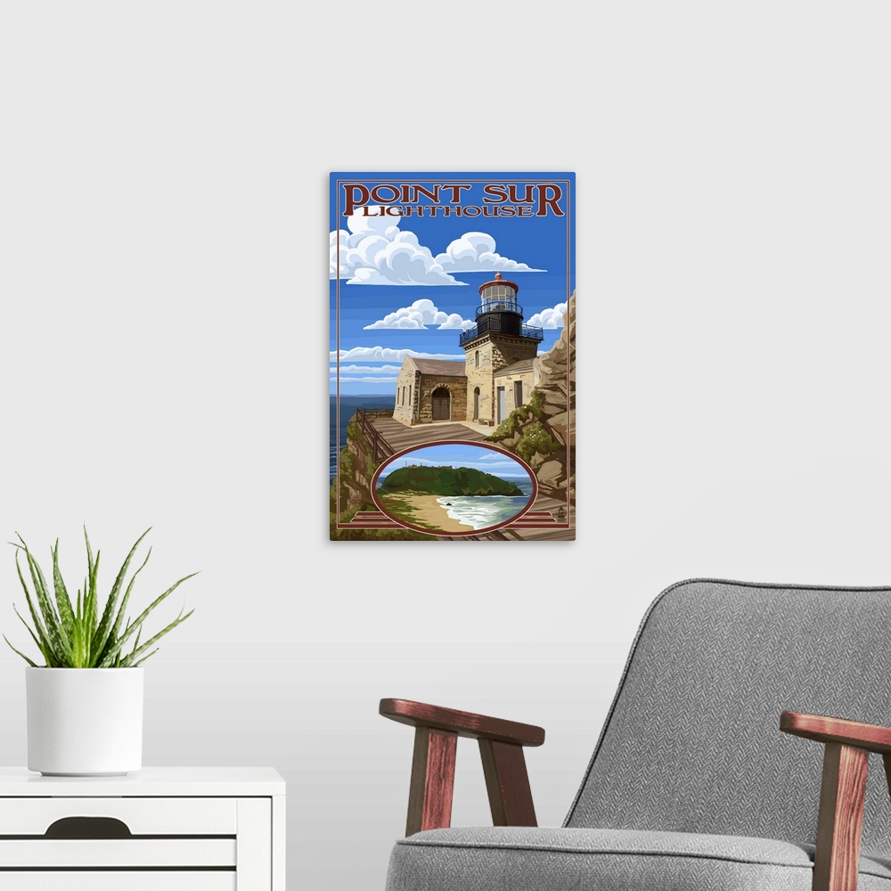 A modern room featuring Point Sur Lighthouse - Big Sur Coast, California: Retro Travel Poster