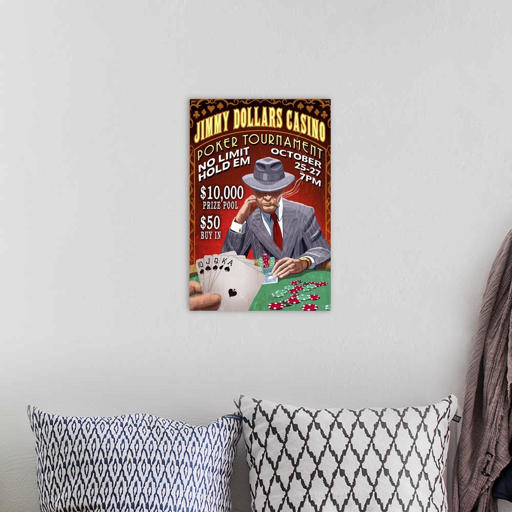 A bohemian room featuring Poker Tournament, Vintage Sign