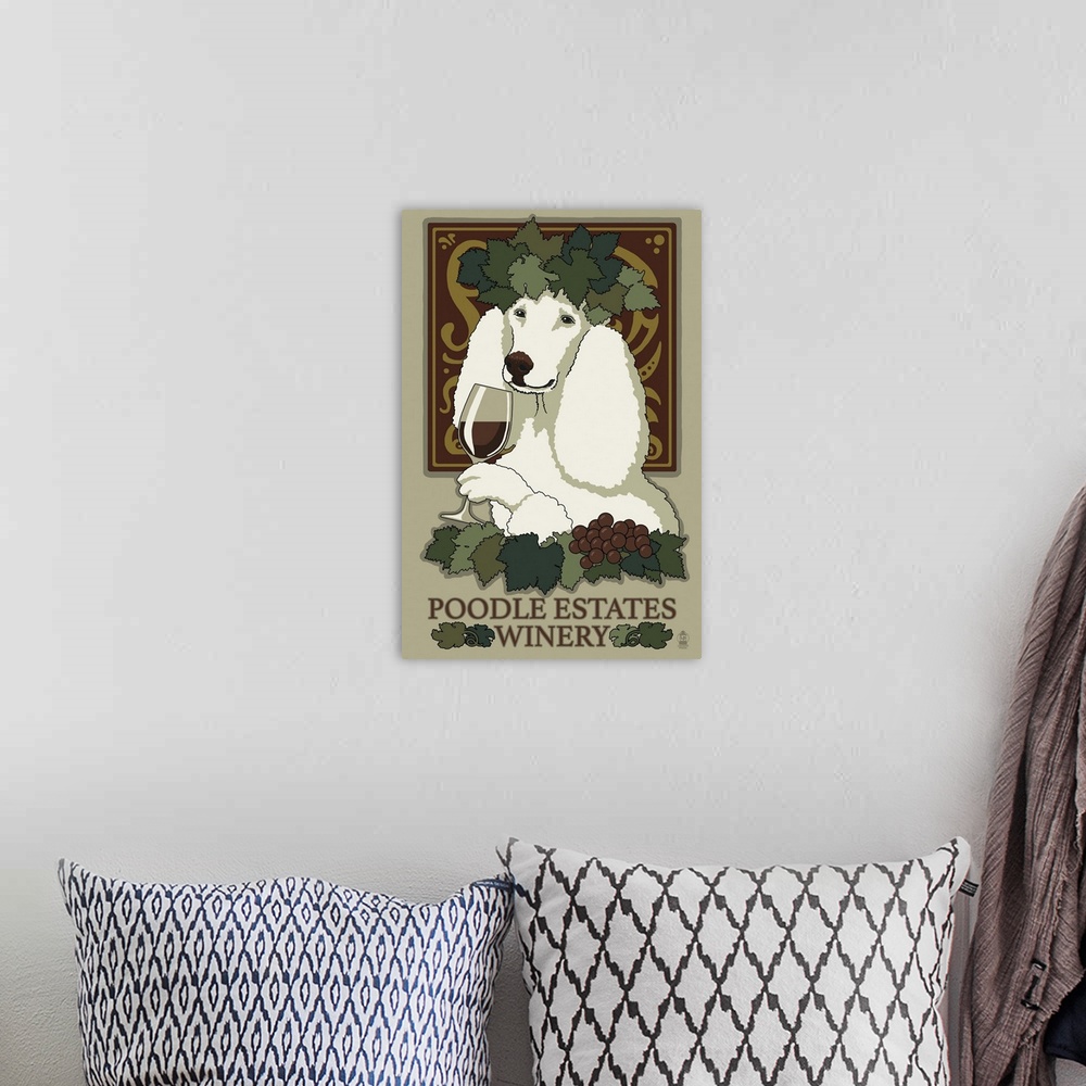 A bohemian room featuring Poodle, Retro Winery Ad