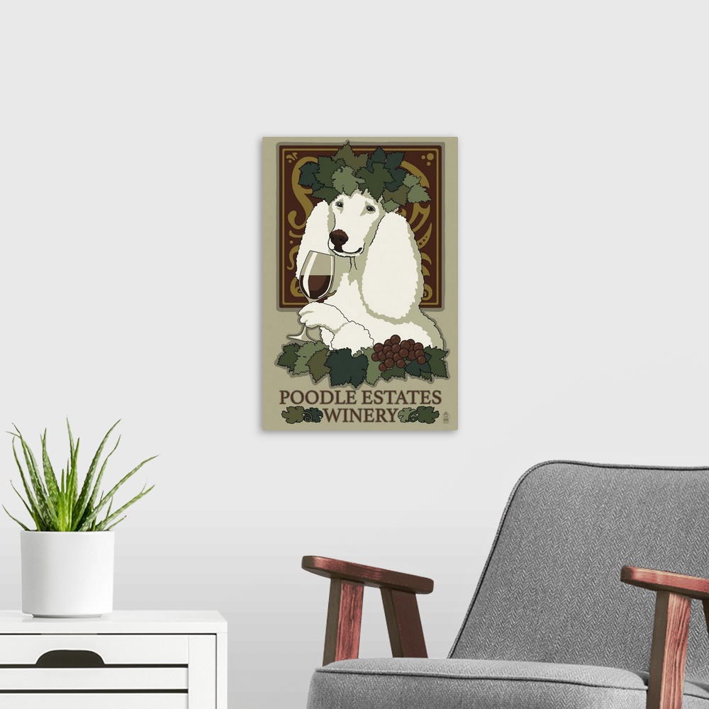 A modern room featuring Poodle, Retro Winery Ad