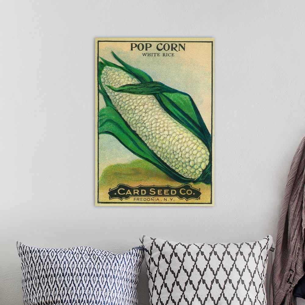 A bohemian room featuring A vintage label from a seed packet for corn.