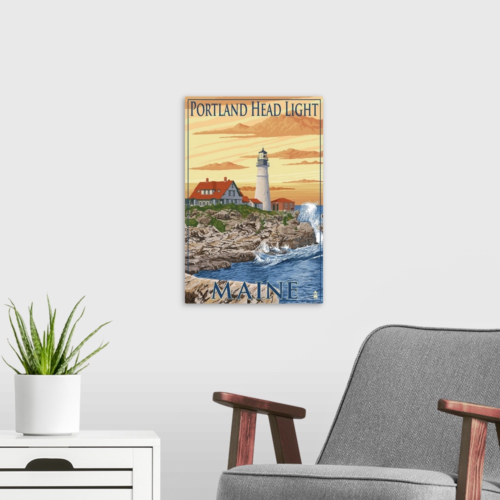 A modern room featuring Portland Head Light - Portland, Maine: Retro Travel Poster