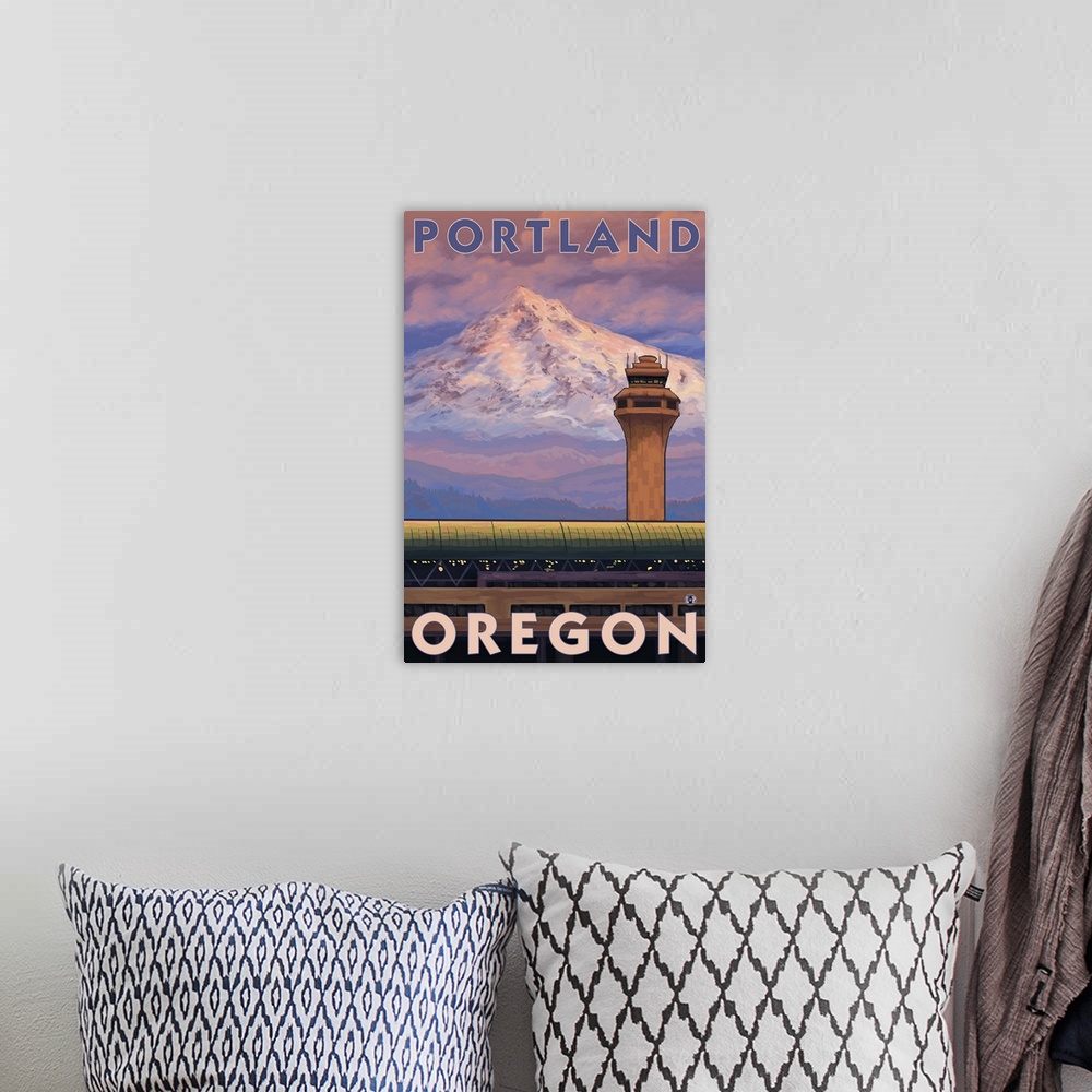 A bohemian room featuring Portland, OR Airport: Retro Travel Poster