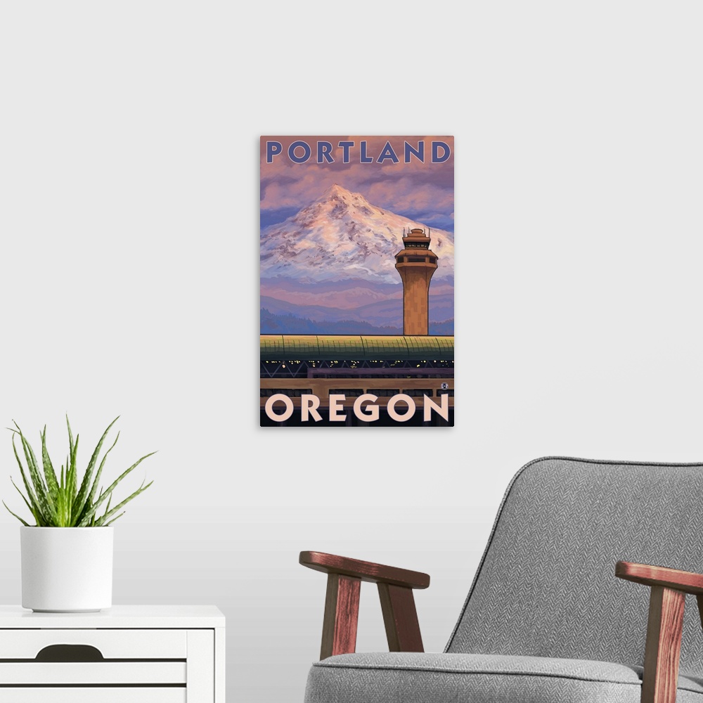 A modern room featuring Portland, OR Airport: Retro Travel Poster