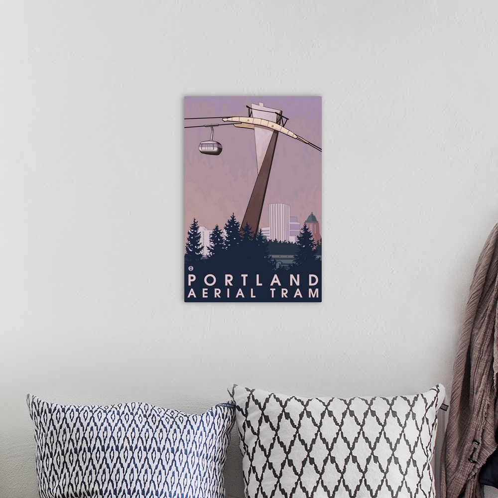 A bohemian room featuring Portland, Oregon - Aerial Tram: Retro Travel Poster