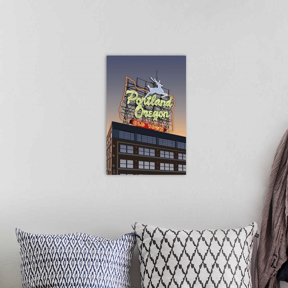 A bohemian room featuring Portland, Oregon - Made in Oregon Sign: Retro Travel Poster