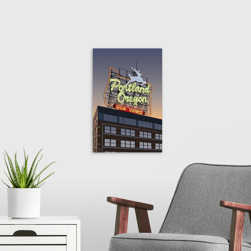 A modern room featuring Portland, Oregon - Made in Oregon Sign: Retro Travel Poster