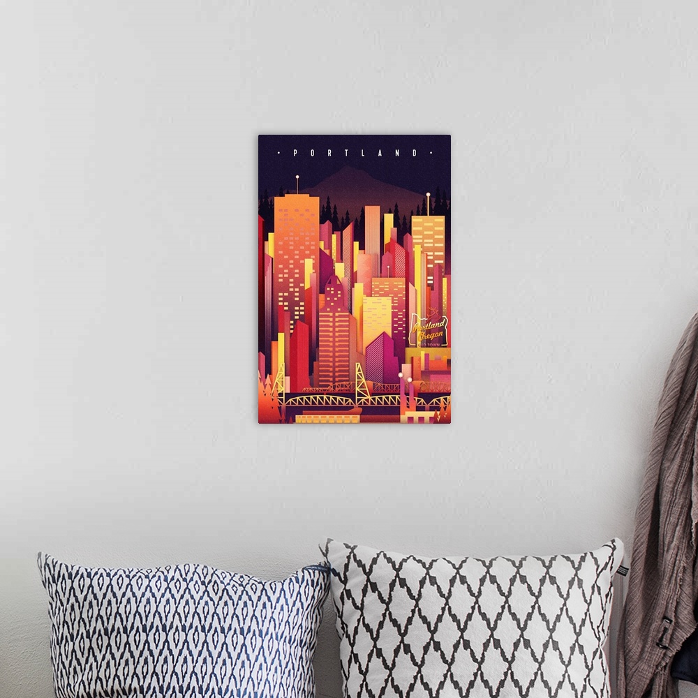 A bohemian room featuring Portland, Oregon - Neon Skyline