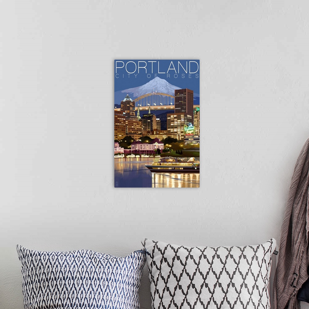 A bohemian room featuring Portland, Oregon, Skyline at Night