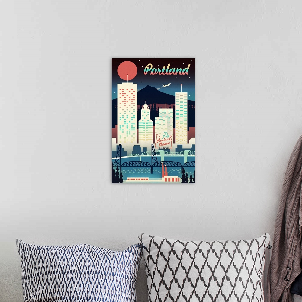 A bohemian room featuring Portland - Retro Skyline Chromatic Series
