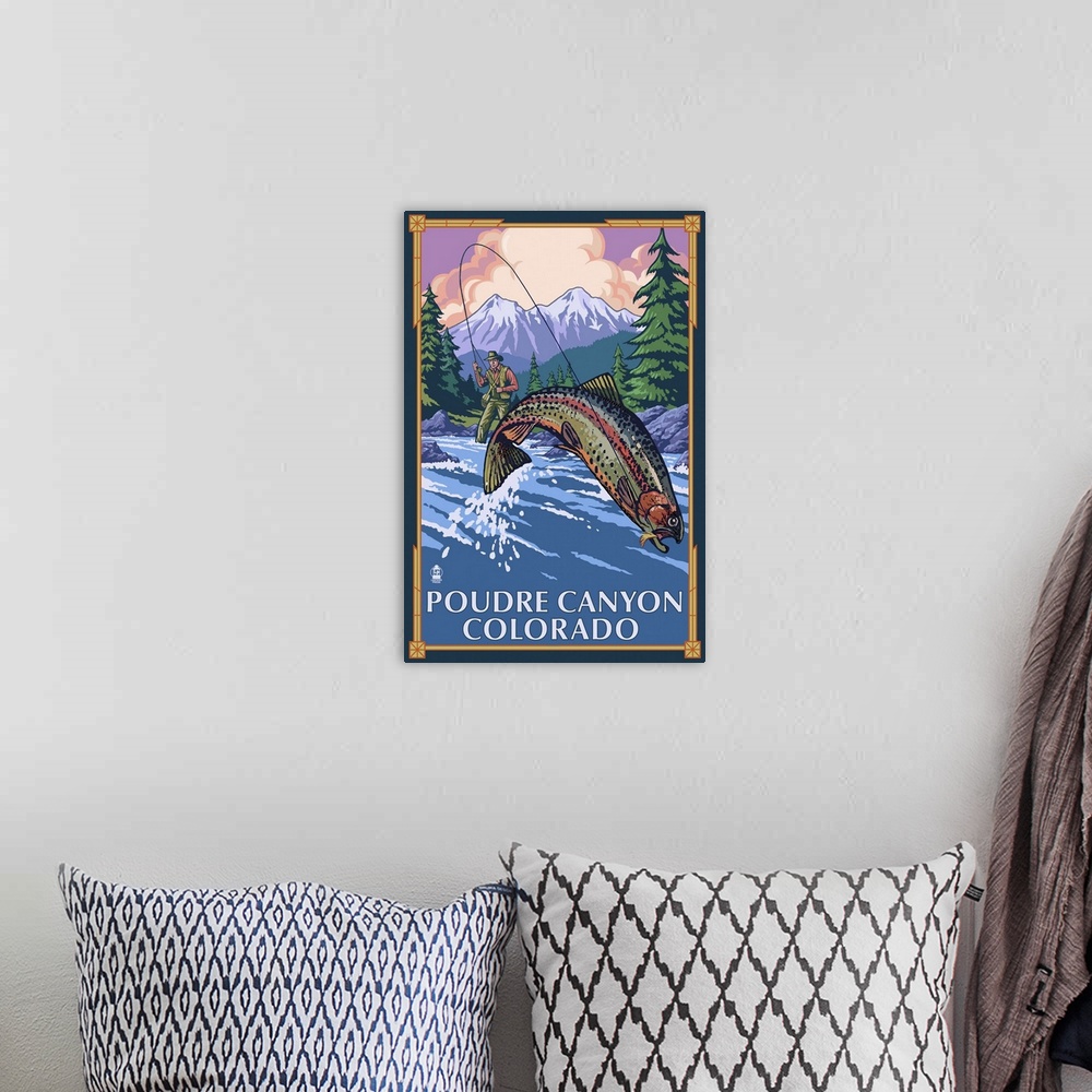 A bohemian room featuring Poudre Canyon, Colorado - Fisherman: Retro Travel Poster