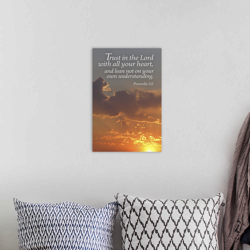 A bohemian room featuring Proverbs 3:5 - Inspirational