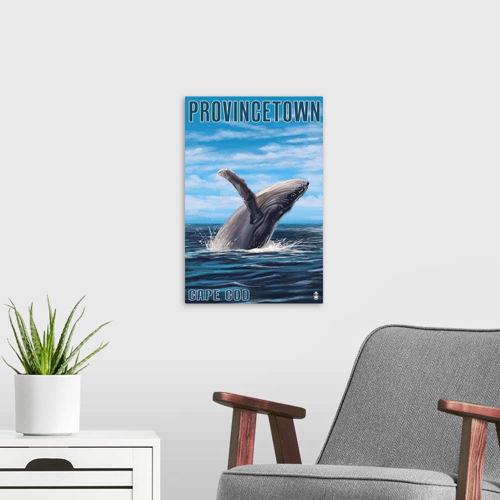 A modern room featuring Provincetown, Massachusetts - Humback Whale: Retro Travel Poster