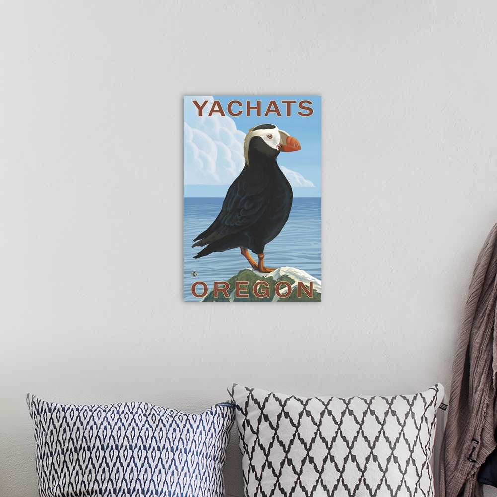 A bohemian room featuring Puffin - Yachats, OR: Retro Travel Poster