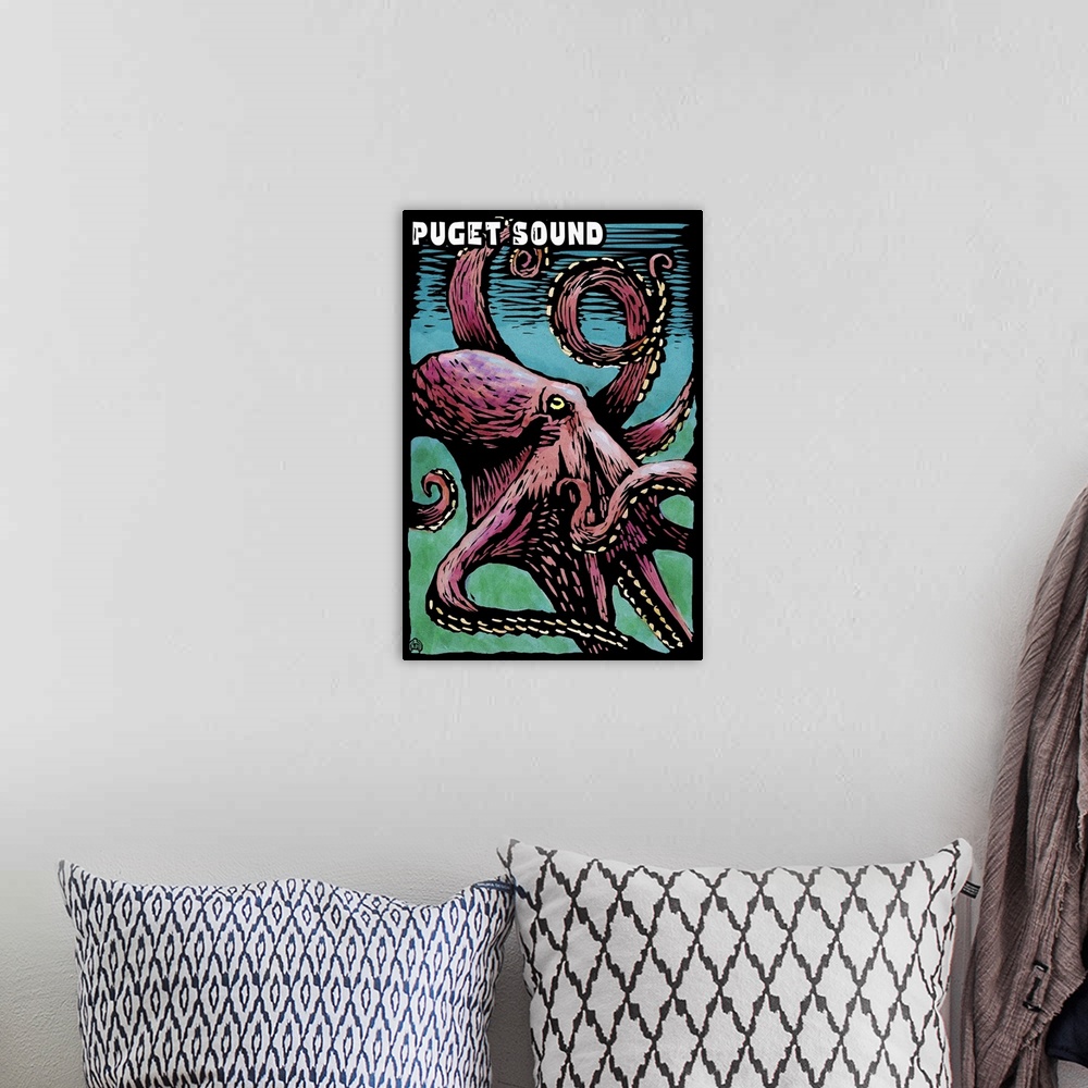 A bohemian room featuring Puget Sound, Washington, Octopus, Scratchboard