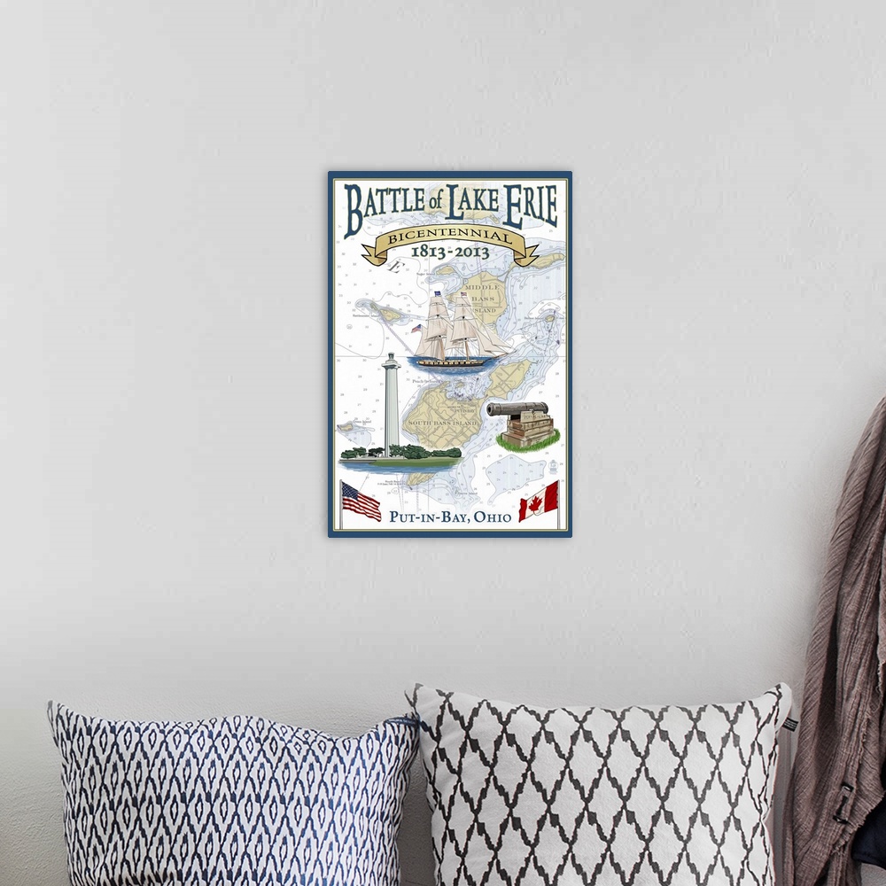 A bohemian room featuring Put-In-Lake, Ohio - Battle of Lake Erie Nautical Chart: Retro Travel Poster