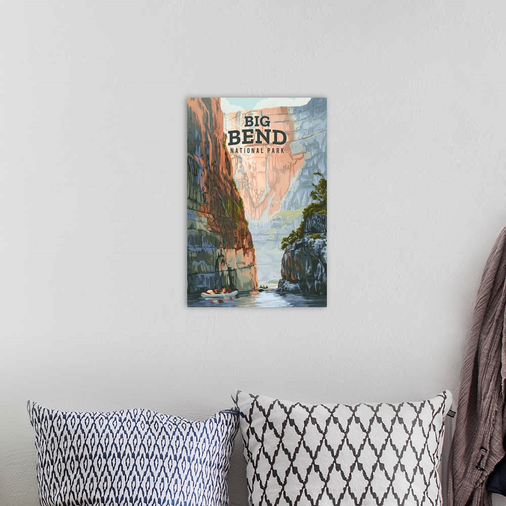 A bohemian room featuring Rafting In Big Bend National Park: Retro Travel Poster