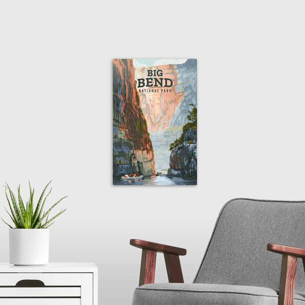A modern room featuring Rafting In Big Bend National Park: Retro Travel Poster