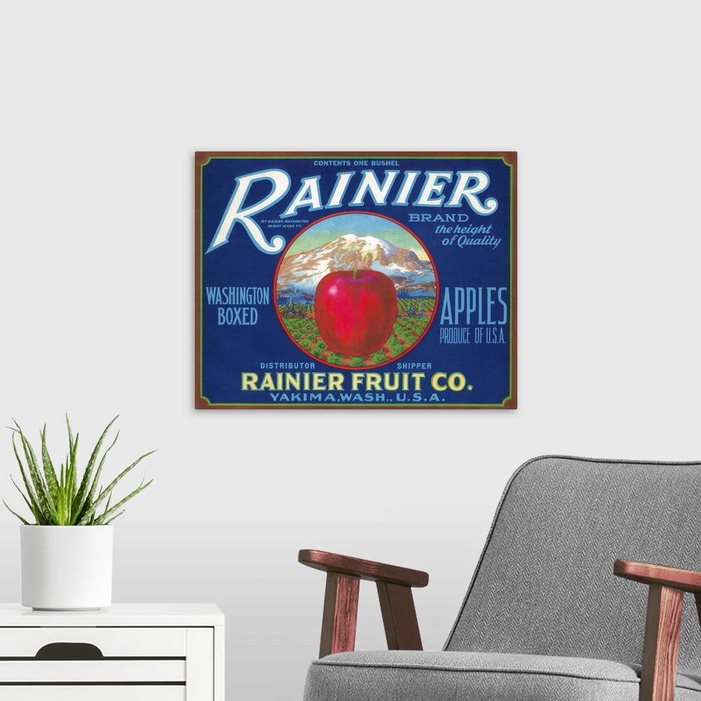 A modern room featuring Rainier Apple Label, Yakima, WA