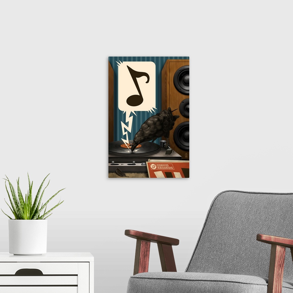 A modern room featuring Raven and Record Player