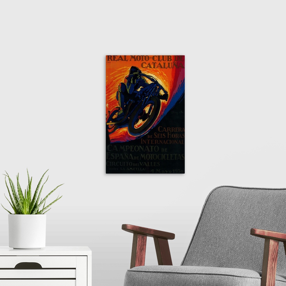 A modern room featuring Real Moto Club Vintage Poster, Europe