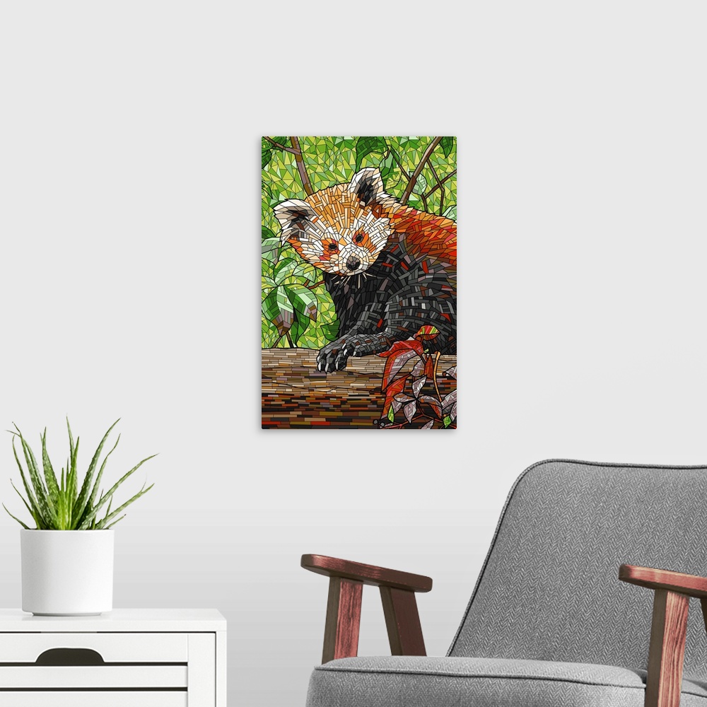 A modern room featuring Red Panda - Mosaic