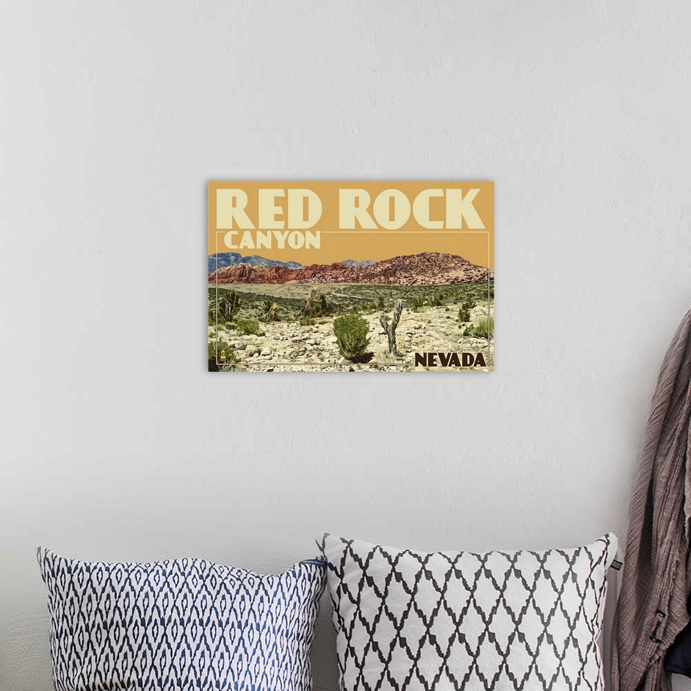 A bohemian room featuring Red Rock Canyon - Las Vegas, Nevada: Retro Travel Poster