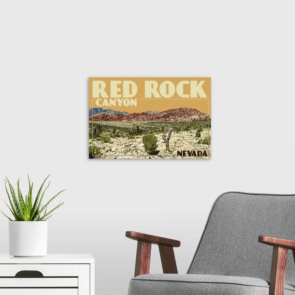 A modern room featuring Red Rock Canyon - Las Vegas, Nevada: Retro Travel Poster