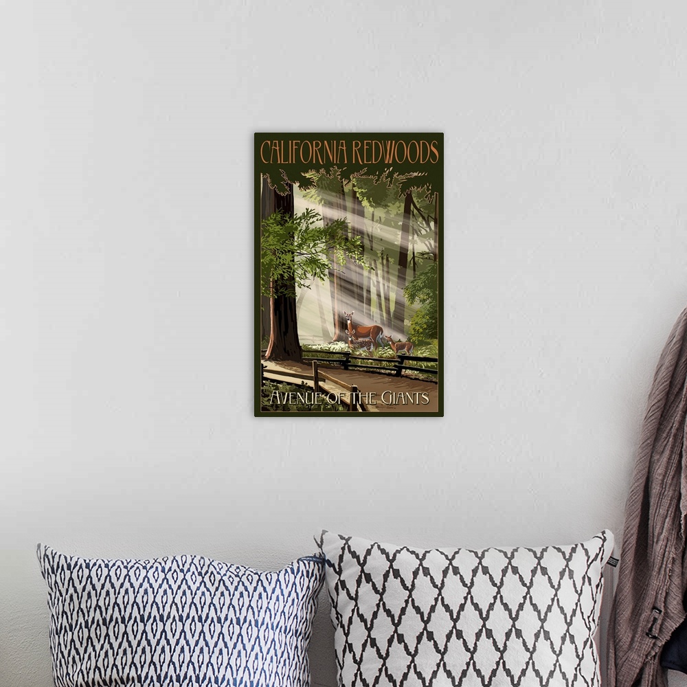 A bohemian room featuring Redwood National Park, Avenue Of The Giants: Retro Travel Poster