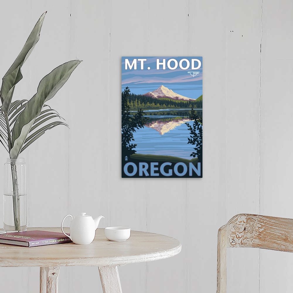 A farmhouse room featuring Reflection Lake - Mt. Hood, Oregon: Retro Travel Poster