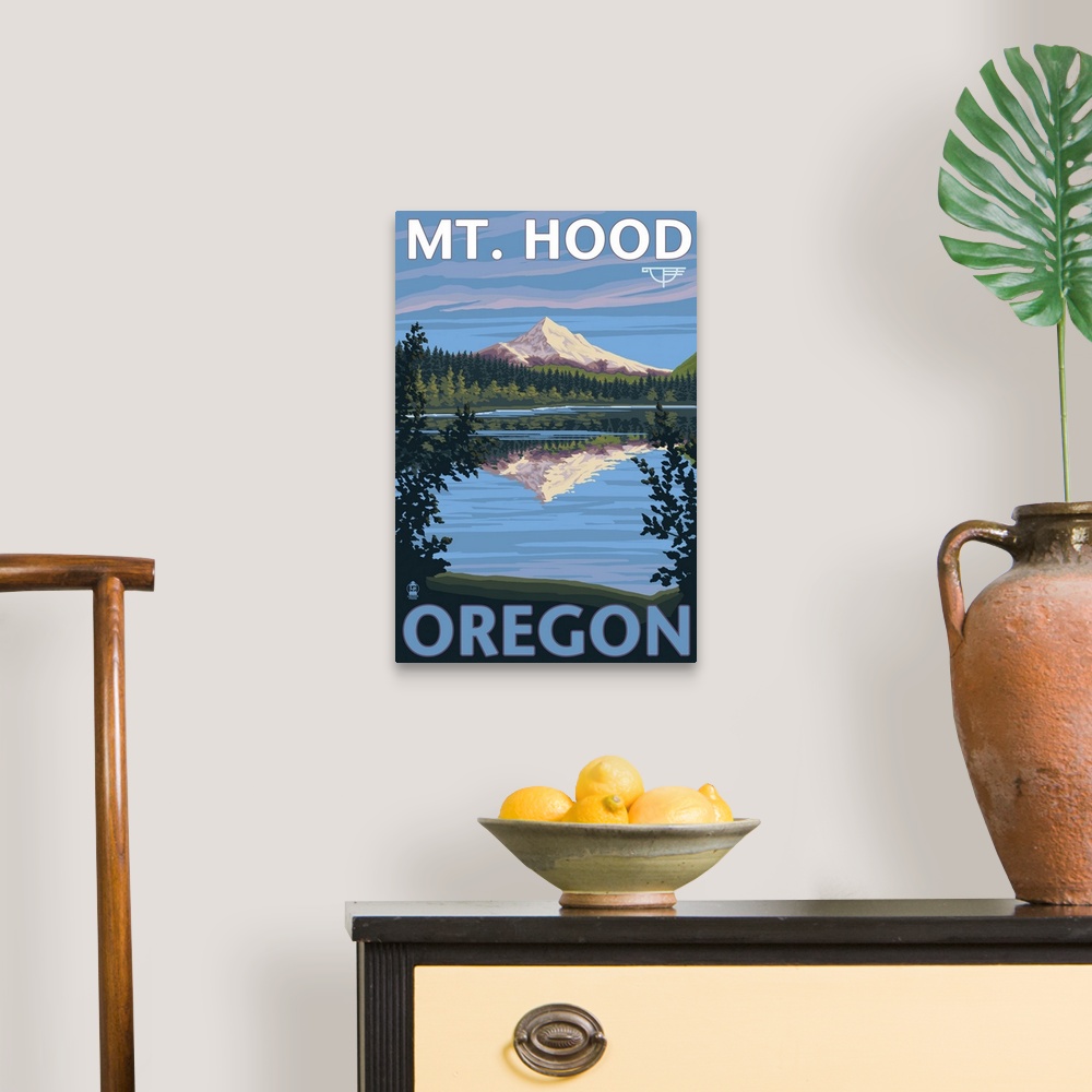 A traditional room featuring Reflection Lake - Mt. Hood, Oregon: Retro Travel Poster