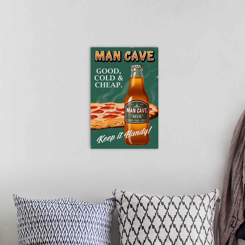 A bohemian room featuring Retro Beer Ad