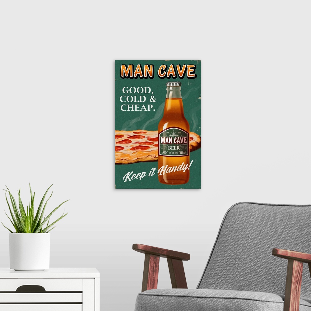 A modern room featuring Retro Beer Ad