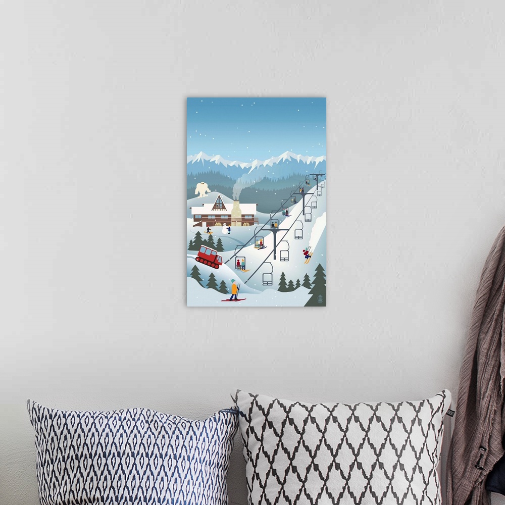 A bohemian room featuring Retro Ski Resort: Retro Poster Art