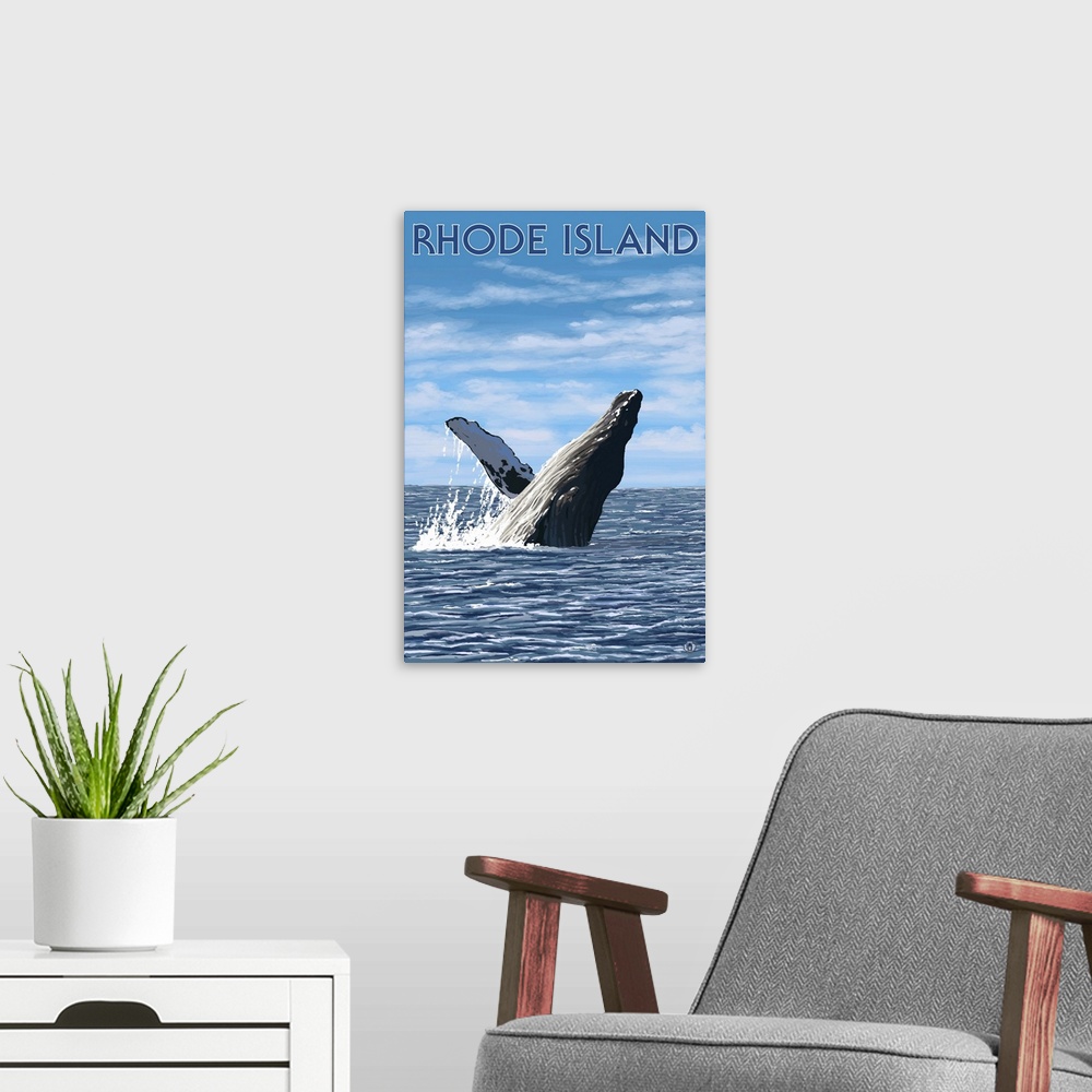 A modern room featuring Rhode Island - Humpback Whale: Retro Travel Poster