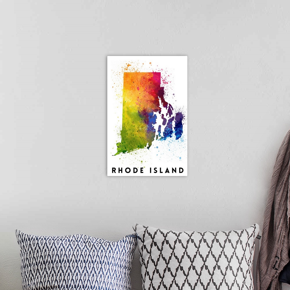 A bohemian room featuring Rhode Island - State Abstract Watercolor