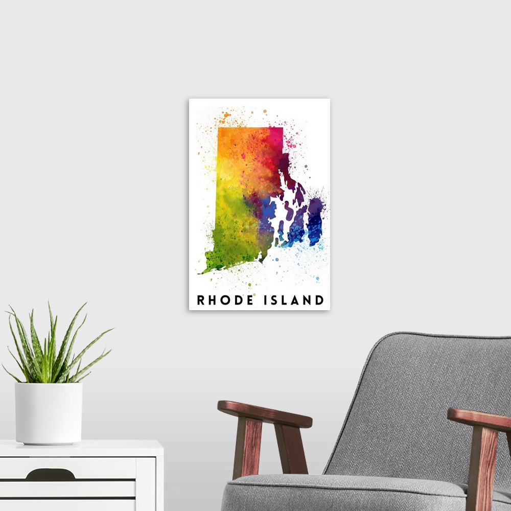 A modern room featuring Rhode Island - State Abstract Watercolor